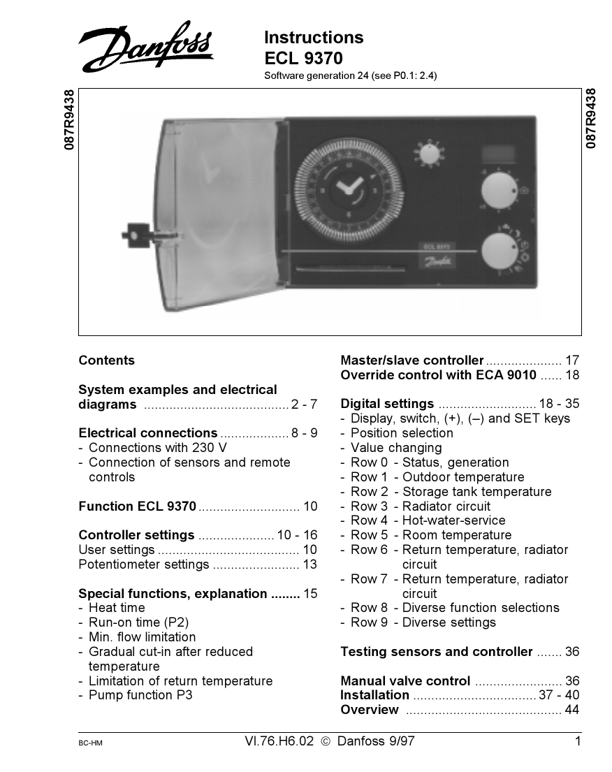 Danfoss ECL 9370 Operating Guide | Manualzz