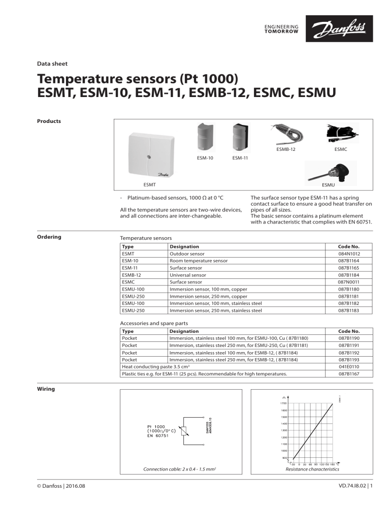 Danfoss Temperature Sensors Pt 1000 Datasheet Manualzz