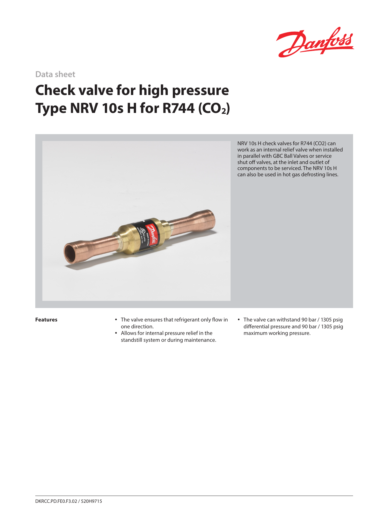 Danfoss NRV check valve CO2 Datasheet | Manualzz