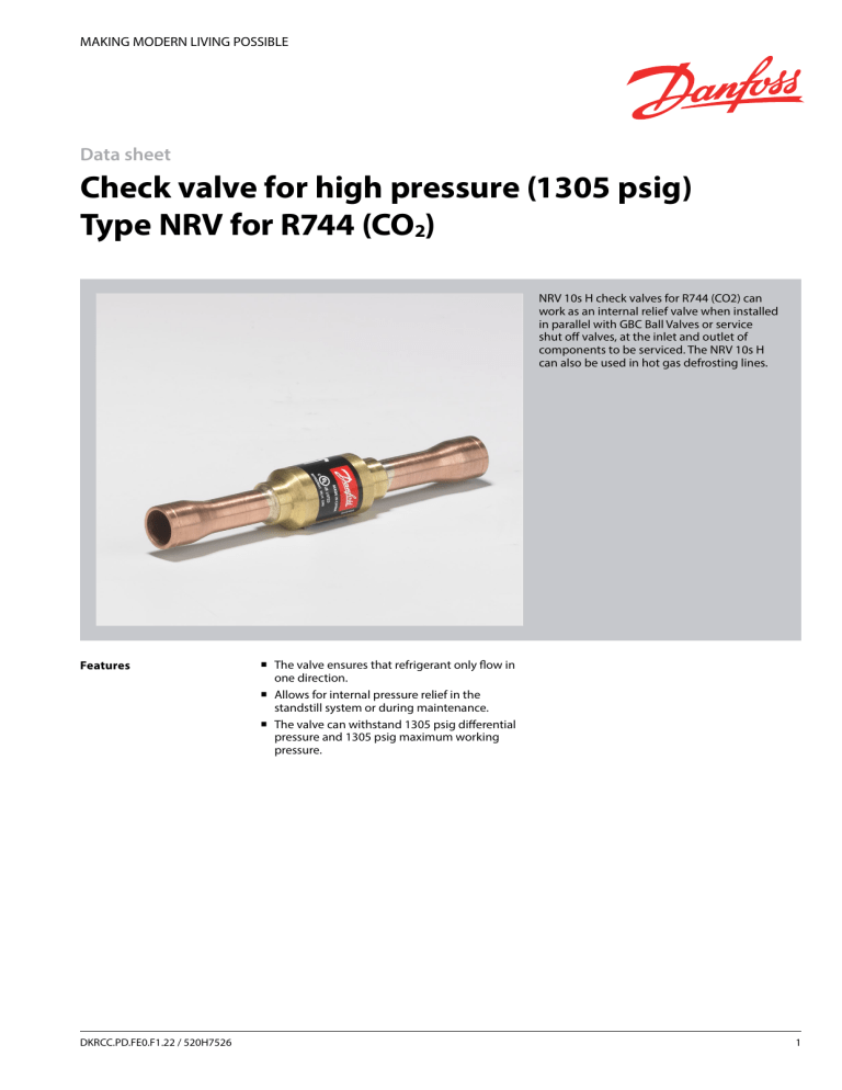 Danfoss Check valve NRV for CO2 Datasheet | Manualzz