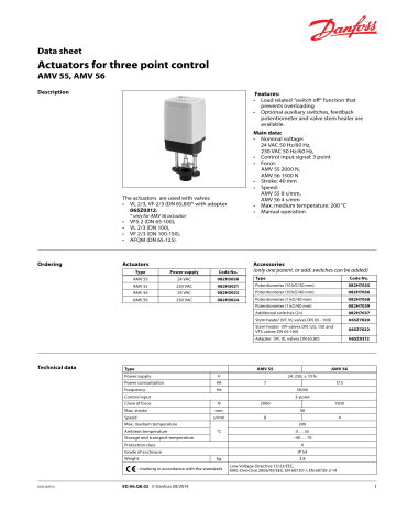 Danfoss AMV 55, AMV 56 Data Sheet | Manualzz