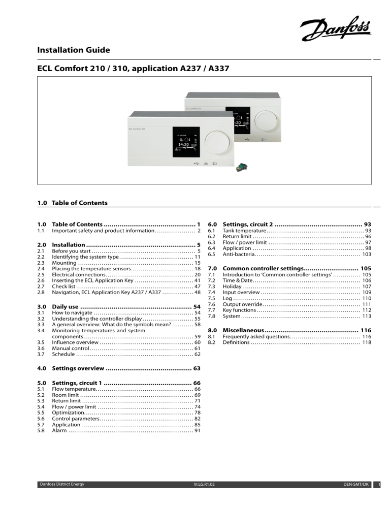 Danfoss ECL Comfort 210/310, A237/A337 Operating instructions | Manualzz