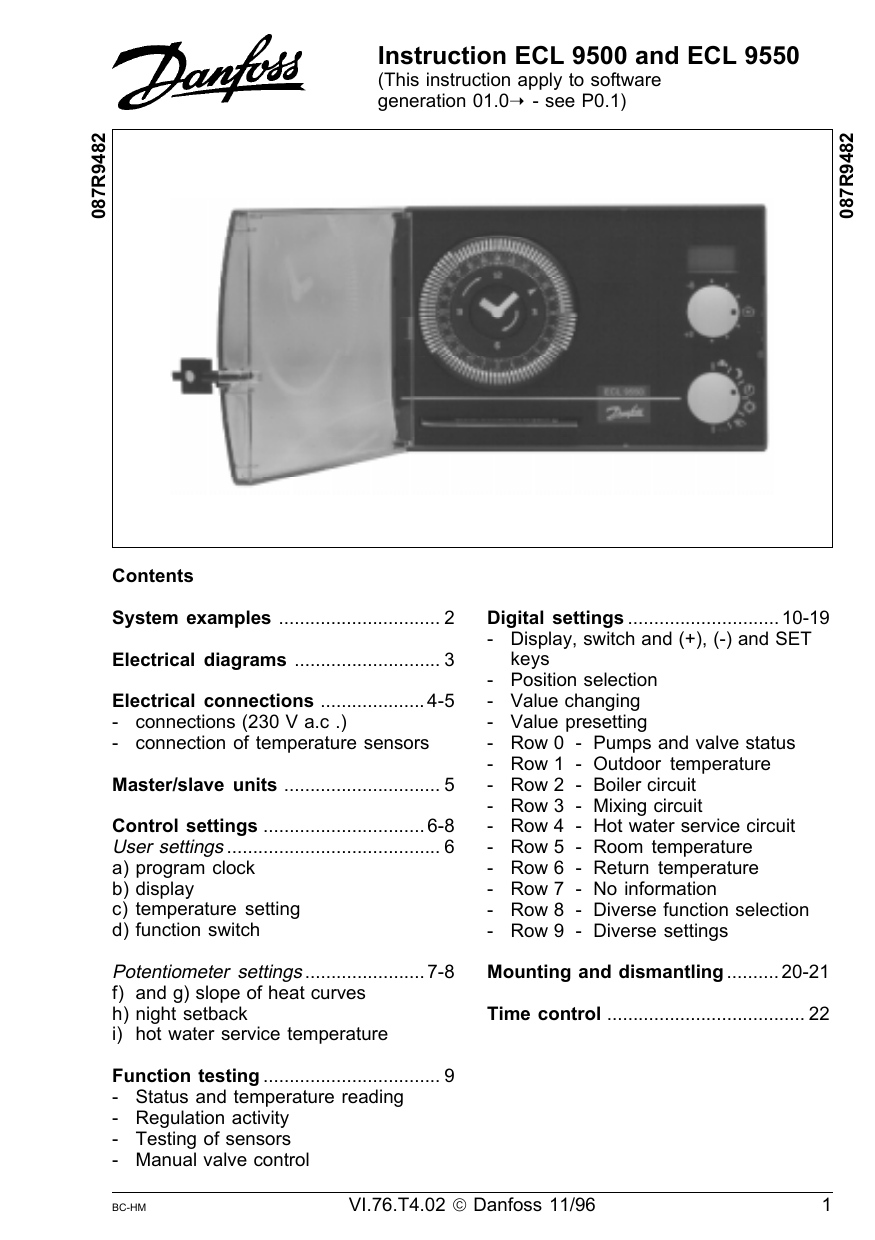 Danfoss ECL 9500/9550 Operating Guide | Manualzz