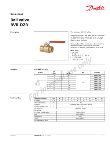 Danfoss BVR-DZR ball valves Data Sheet | Manualzz