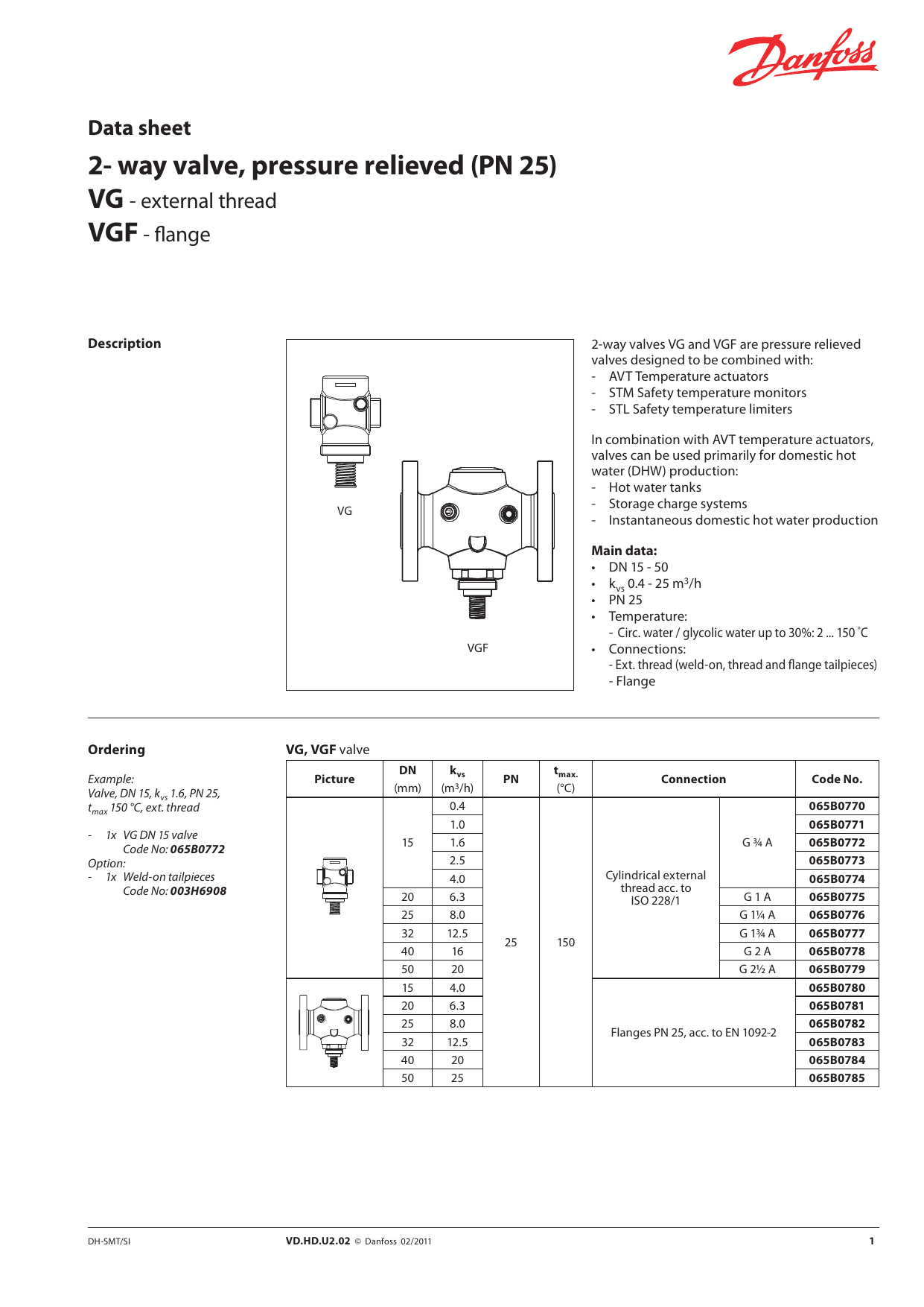 Danfoss Vg Vgf Pn 25 Data Sheet Manualzz