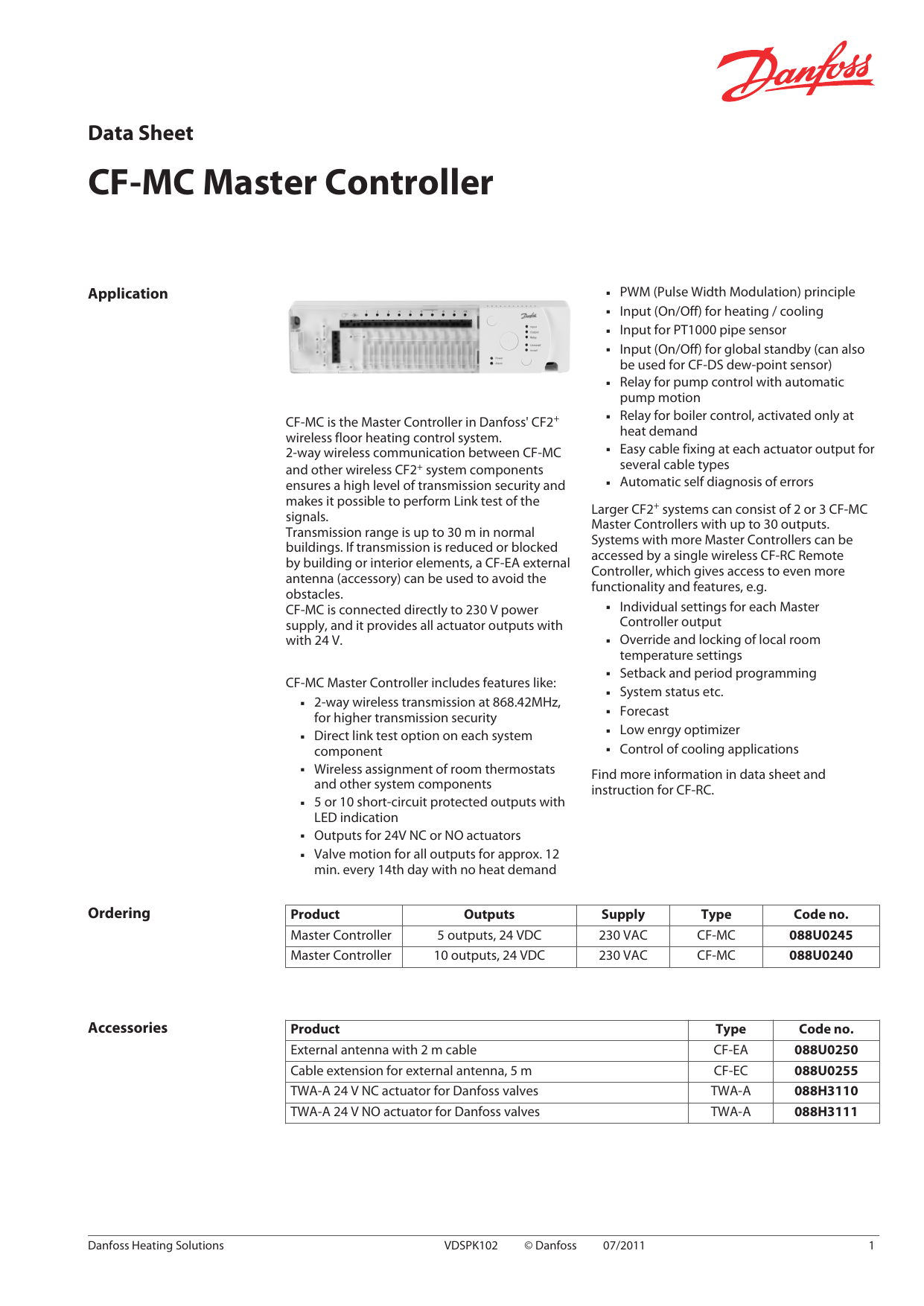 Danfoss Cf Mc Master Controller Datasheet Manualzz