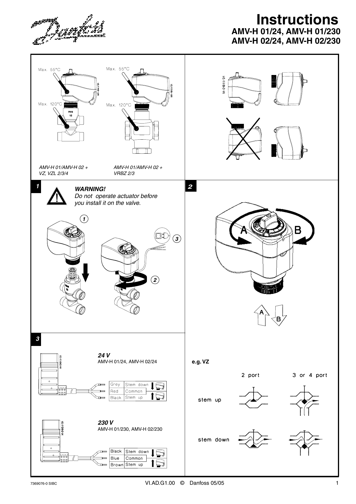 Danfoss AMV-H 01, AMV-H 02 Operating instructions | Manualzz