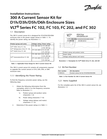 Danfoss 300 A Current Sensor Kit, D1h/D3h/D5h/D6 Installation Guide | Manualzz