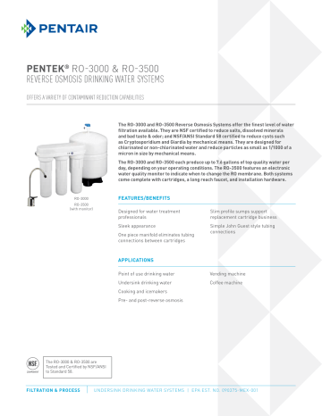 Pentek RO3000 & 3500 Spec Sheet | Manualzz