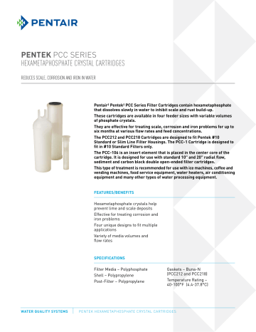 Pentek PCC Series Spec Sheet | Manualzz