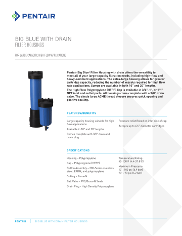 Pentek Big Blue Spec Sheet | Manualzz