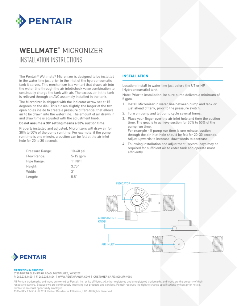 Wellmate Micronizer Installation guide Manualzz