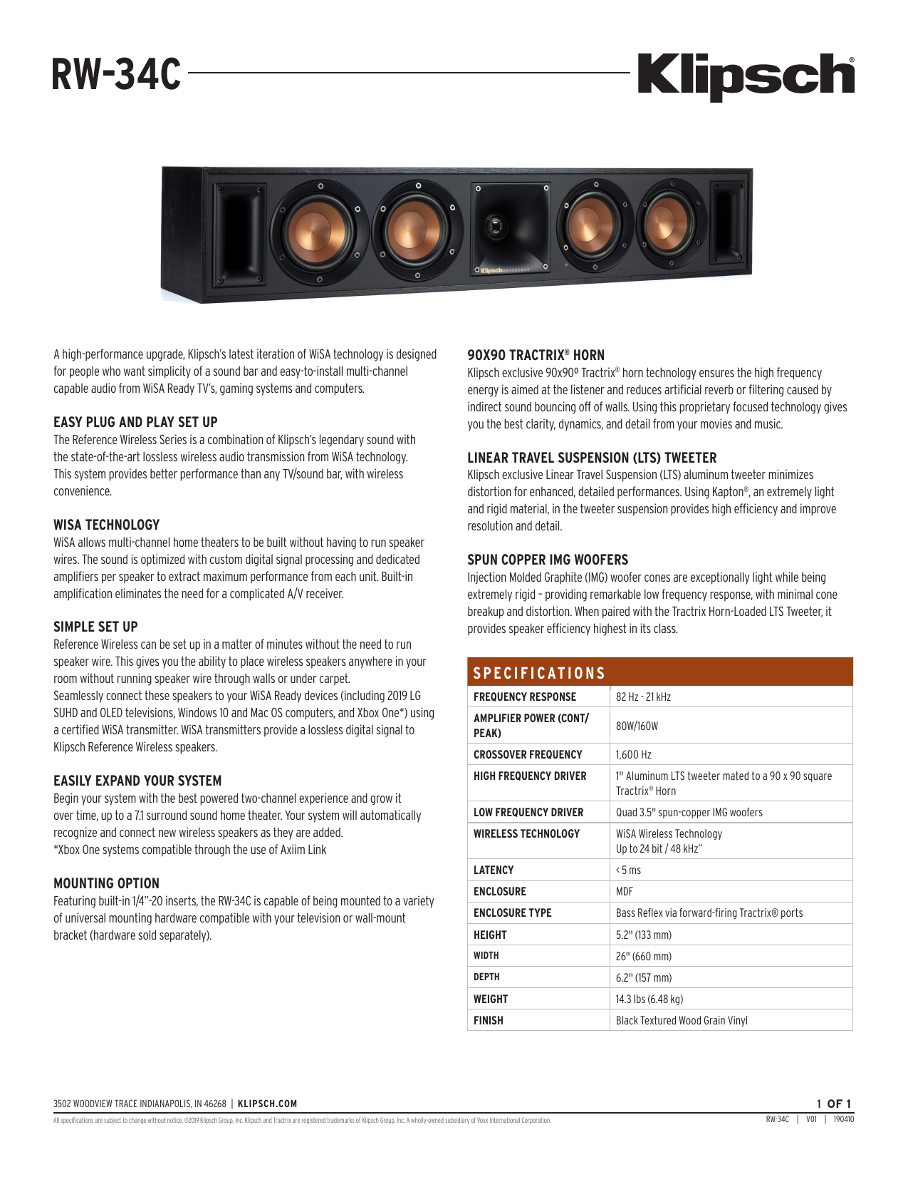 Klipsch Rw 34c Rw 34c Certified Factory Refurbished Specification Manualzz