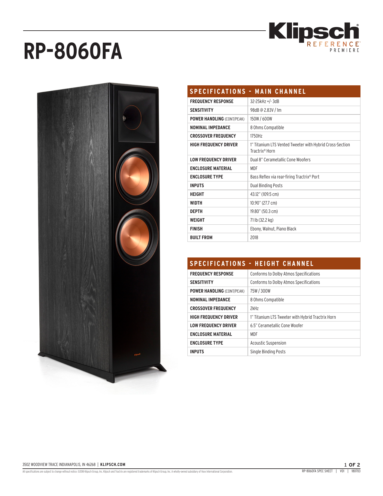 Klipsch Rp 8060fa Specification Manualzz