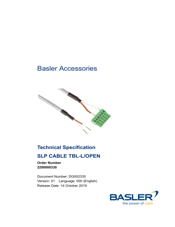 Basler SLP Cable TBL-L/Open Data Sheet | Manualzz