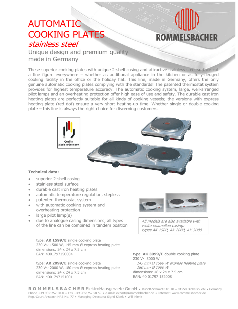 Rommelsbacher Ak 3099 E Datasheet Manualzz