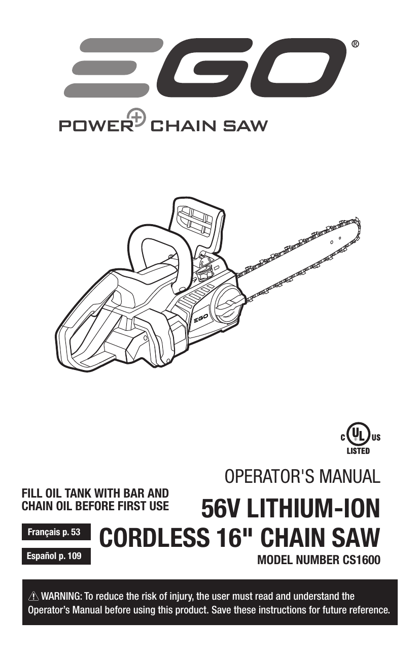 EGO CS1604 , CS1600 Owner's manual Manualzz