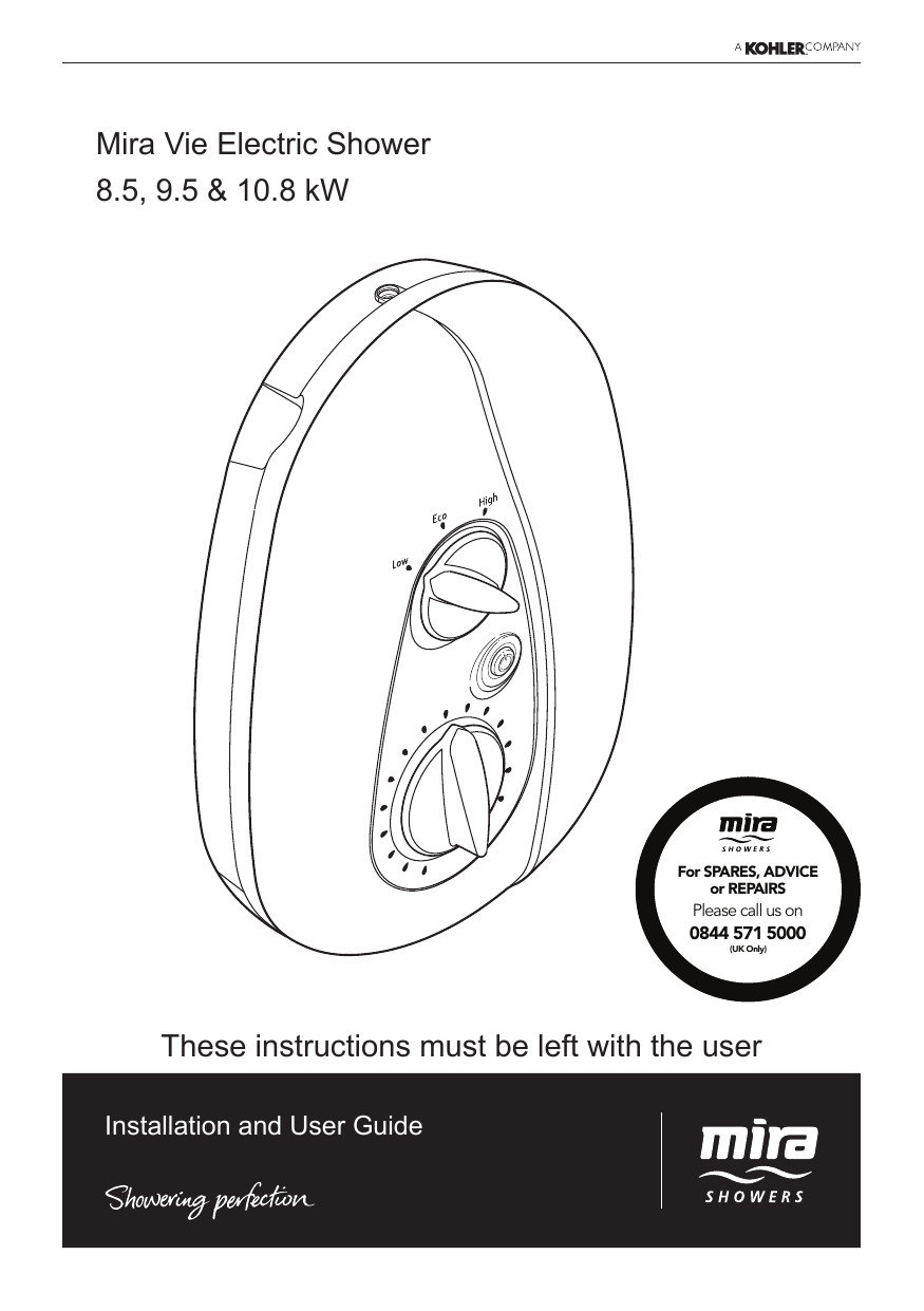 Mira Vie Electric shower 10.8kW J06 (20072014) Installation & User Guide Manualzz
