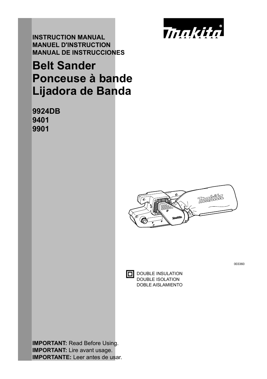 Makita 9924DB 3" x 24" Belt Sander Instruction Manual Manualzz