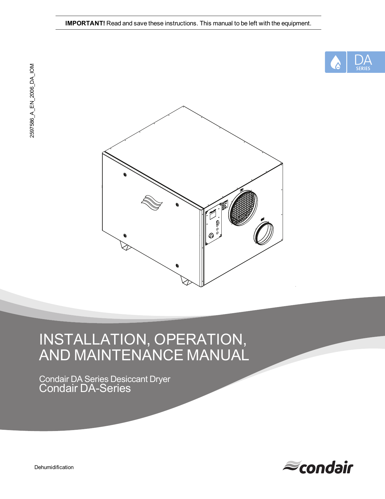Condair 2597586A DA Series Dehumidifier Installation Manual Manualzz