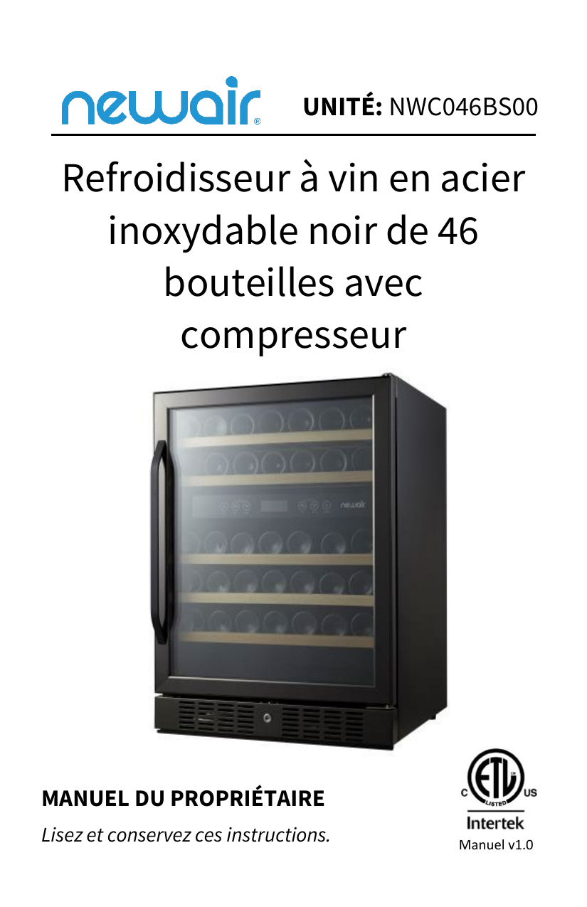 NewAir NWC046BS00 24” Builtin 46 Bottle Dual Zone Wine Fridge in Black