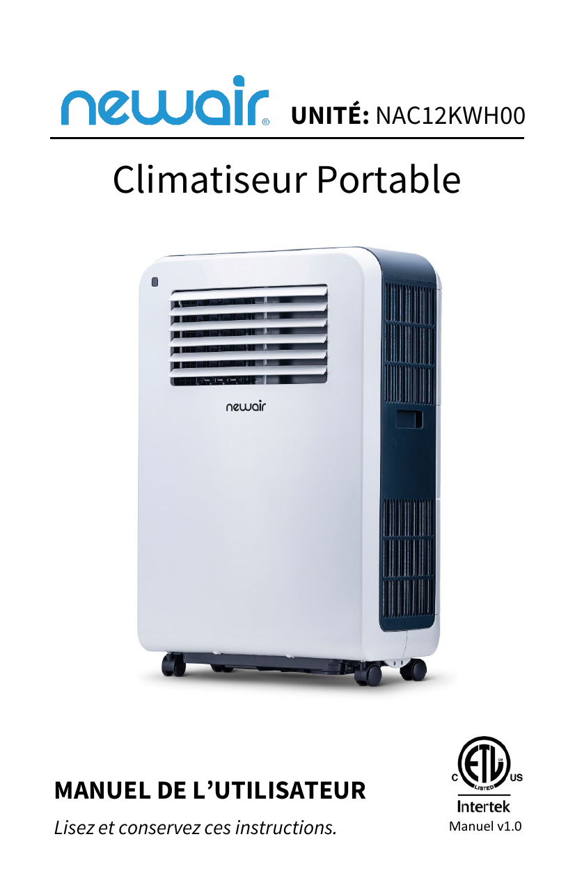NewAir AC12200E Compact Portable Air Conditioner Manuel du
