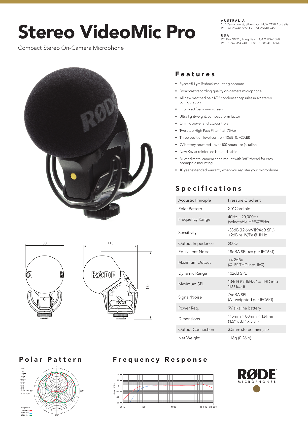 RODE Microphones Stereo VideoMic Pro Rycote Datasheet Manualzz