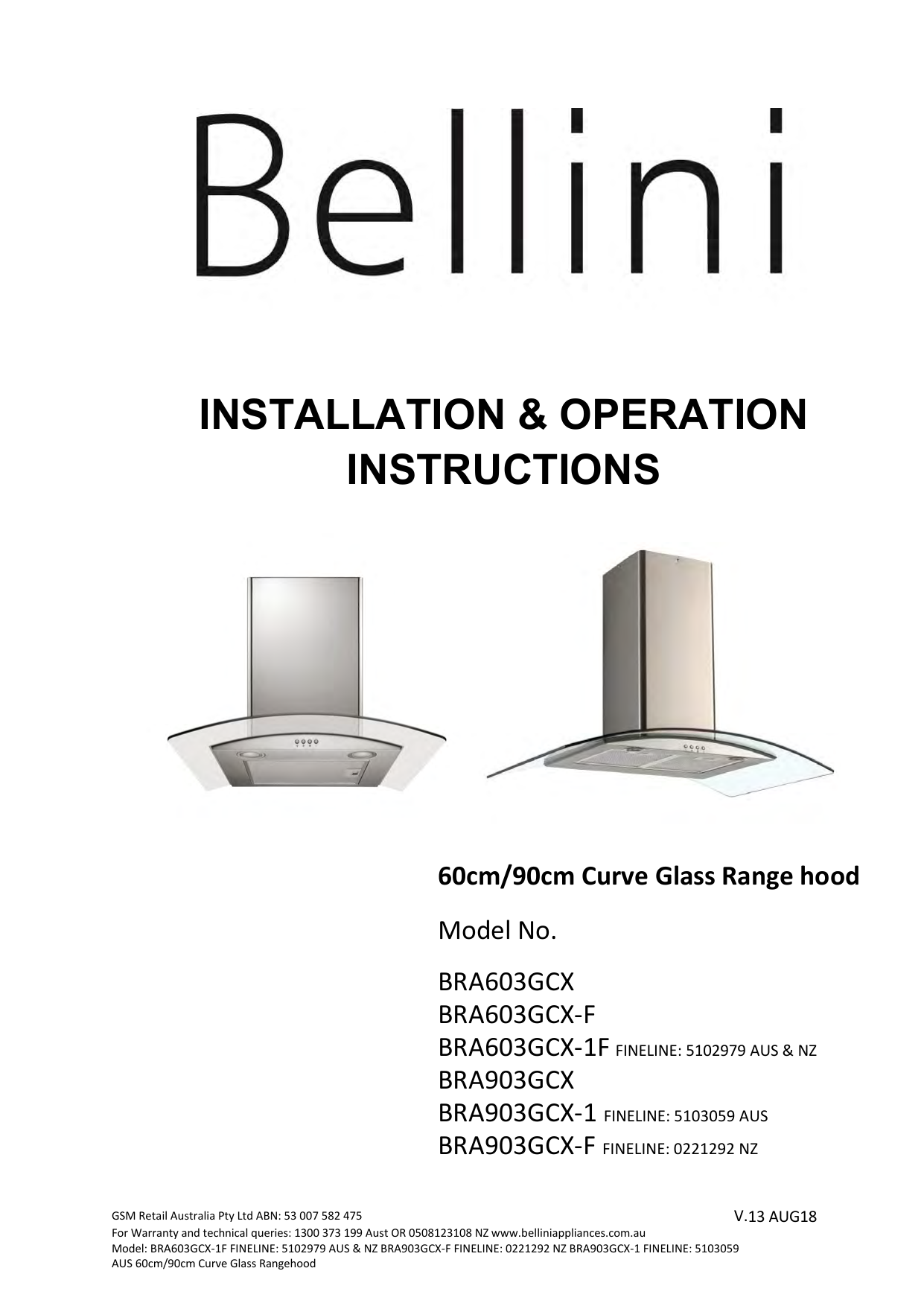 bellini recirculating rangehood