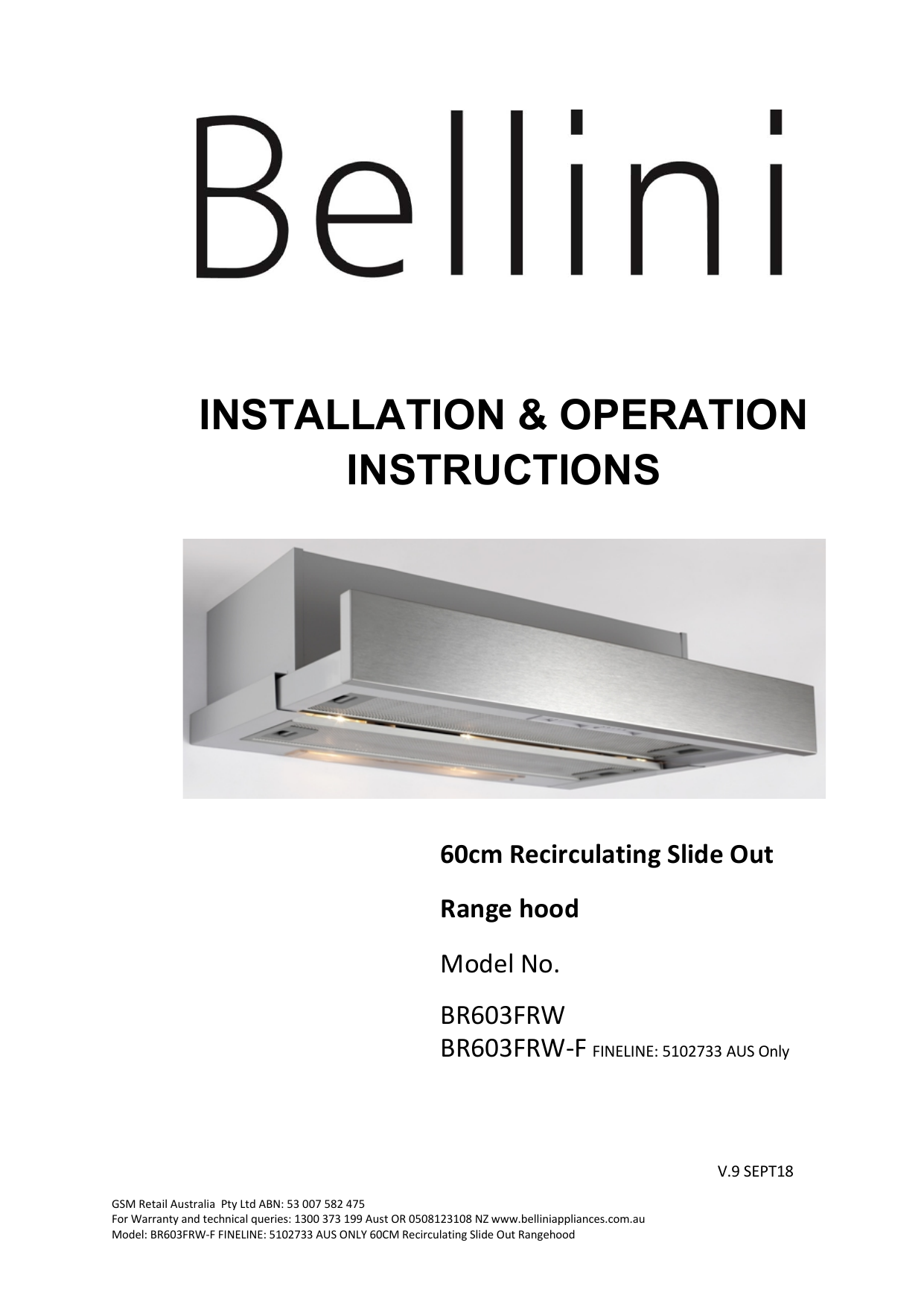 bellini slide out rangehood