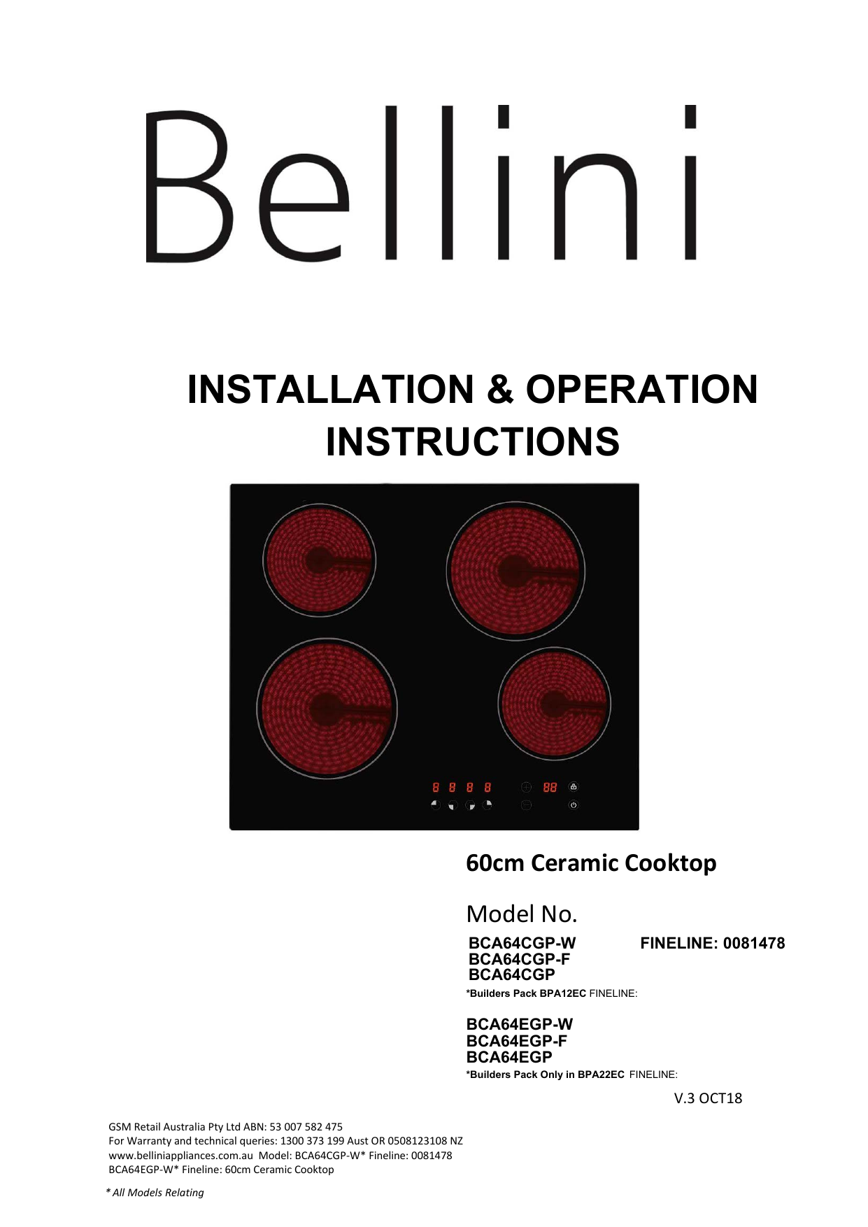 bellini 60cm ceramic cooktop