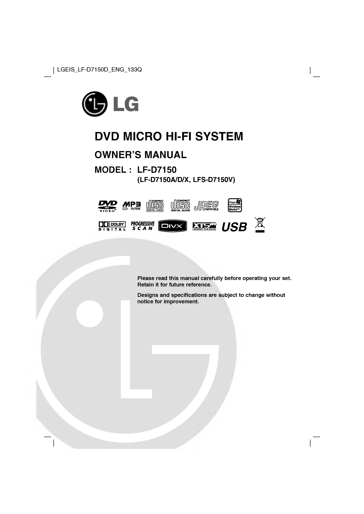 LG LF-D7150D Owner's Manual | Manualzz
