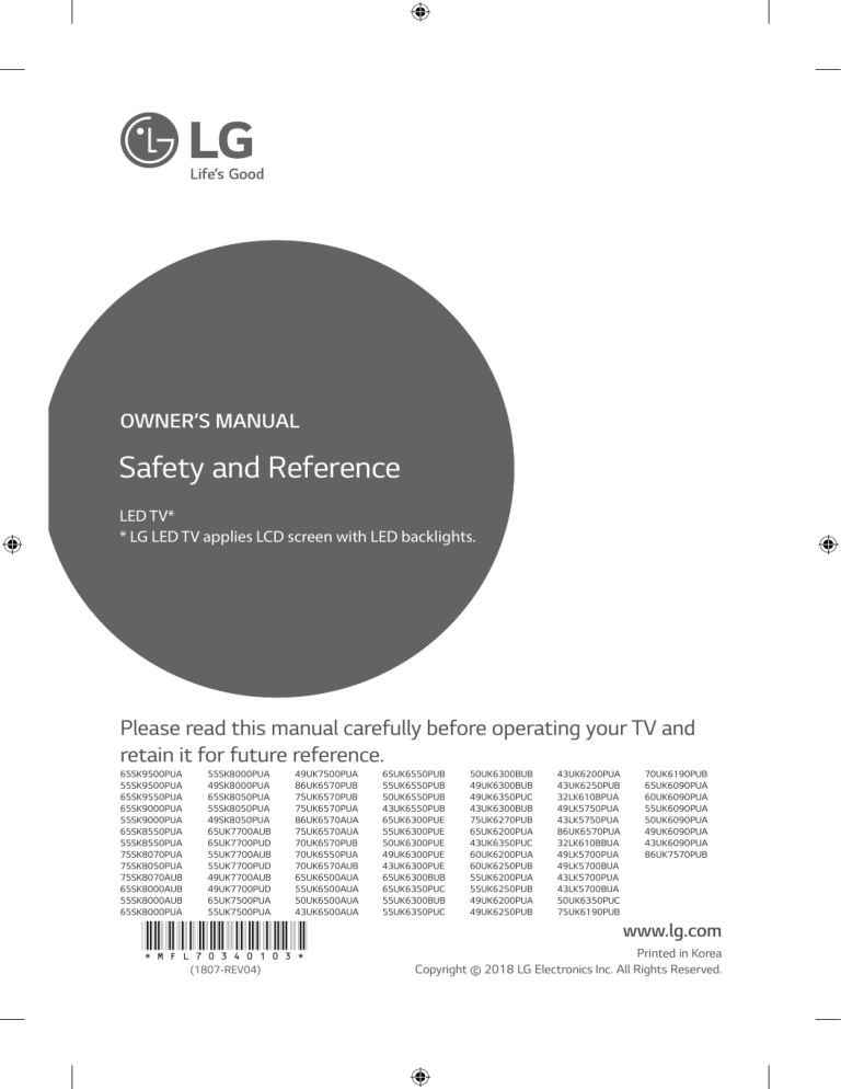 LG 55SK8000PUA, 75SK8070PUA, 65SK8000PUA Owner's manual | Manualzz