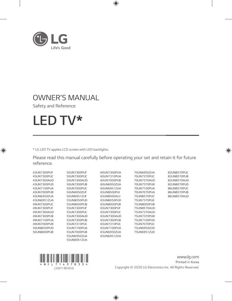 LG 75UN7070PUC, 75UN8570AUD, 60UN6951ZUA, 82UN8570AUD, 75UN7370AUH