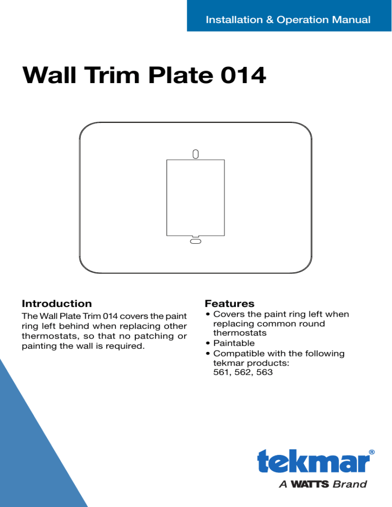 tekmar Wall Trim Plate 014 User manual | Manualzz