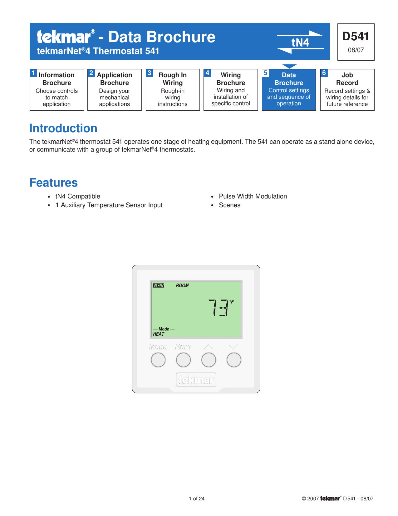 tekmar 4 Thermostat 541 null | Manualzz