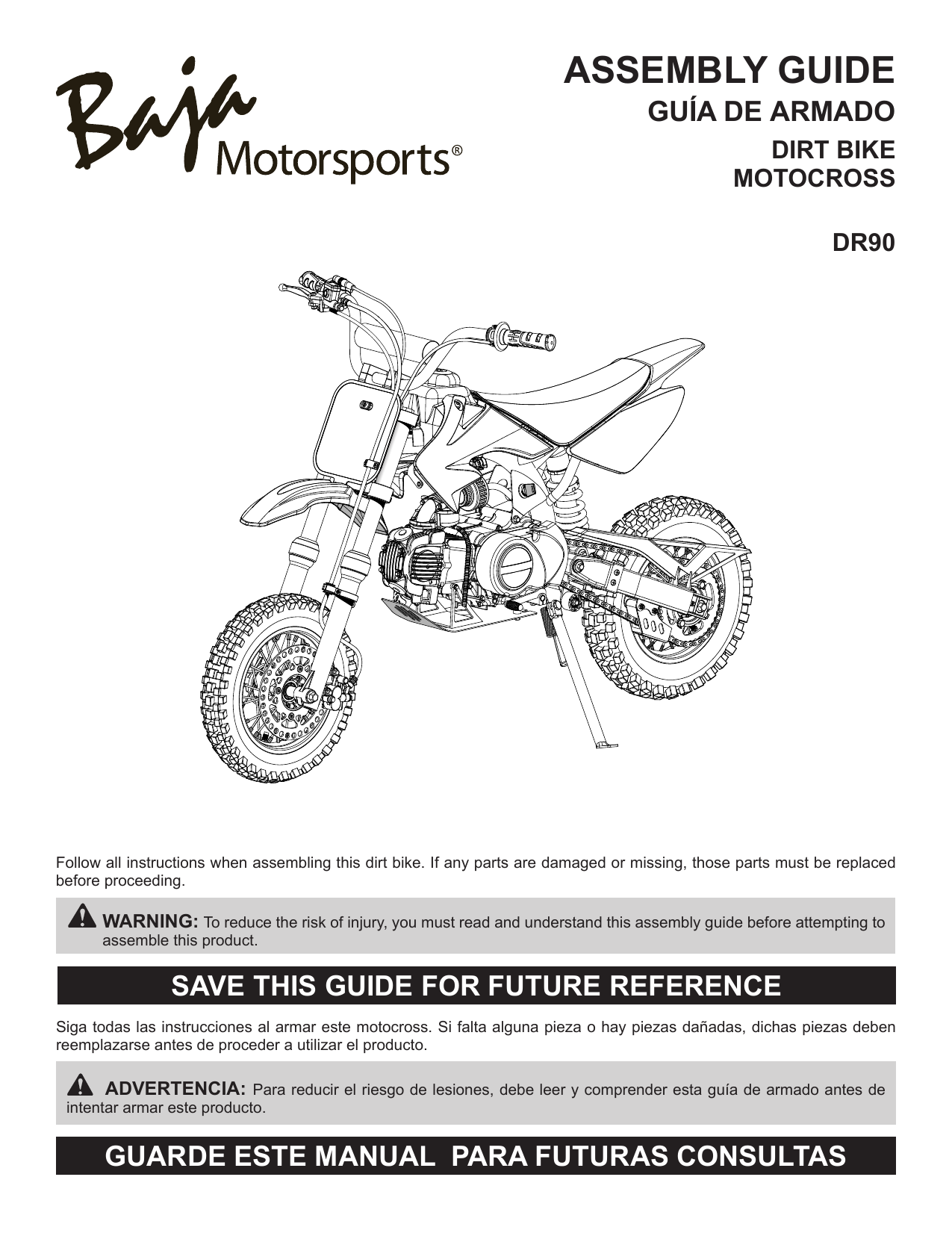 Baja Motorsports DR90 Dirtbike Assembly Guide Manualzz