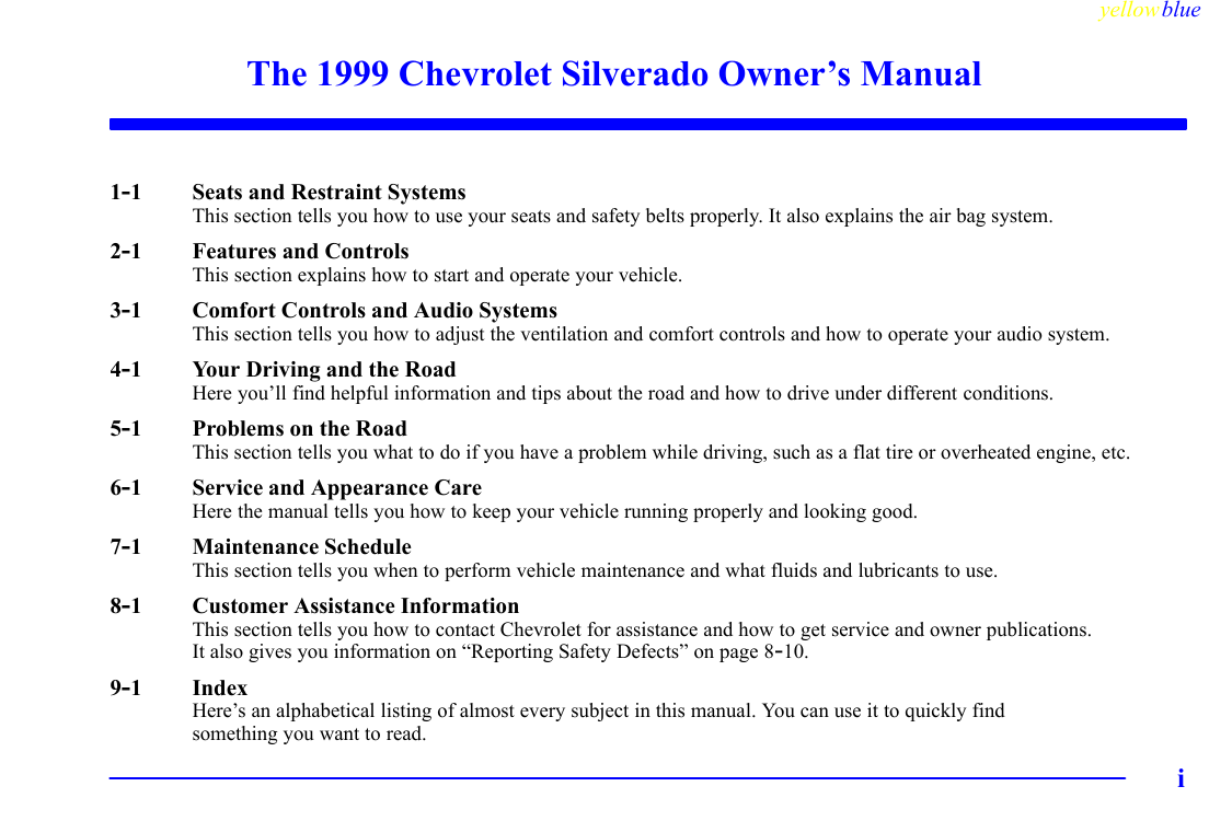 Chevrolet 1999 Silverado 1500 Owner's Manual | Manualzz