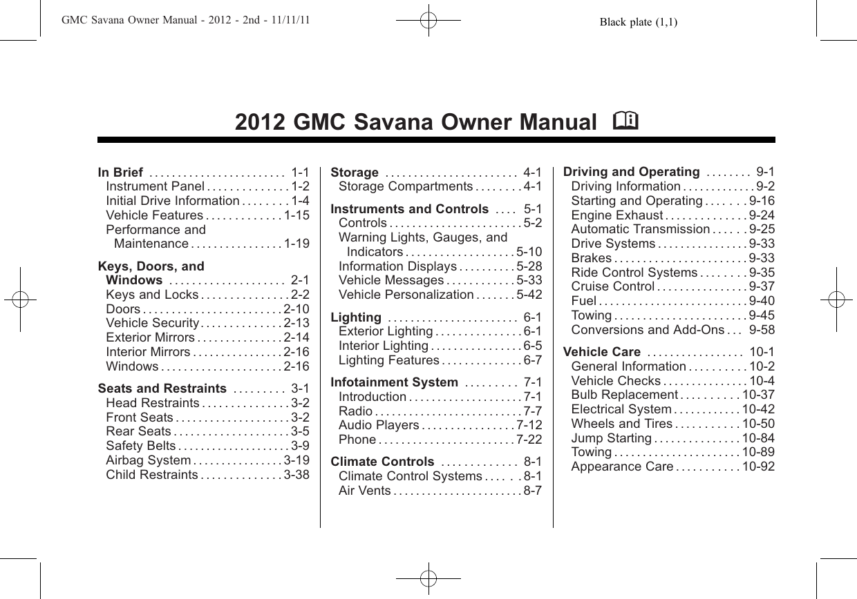 GMC 2012 Savana Passenger Owner's Manual | Manualzz