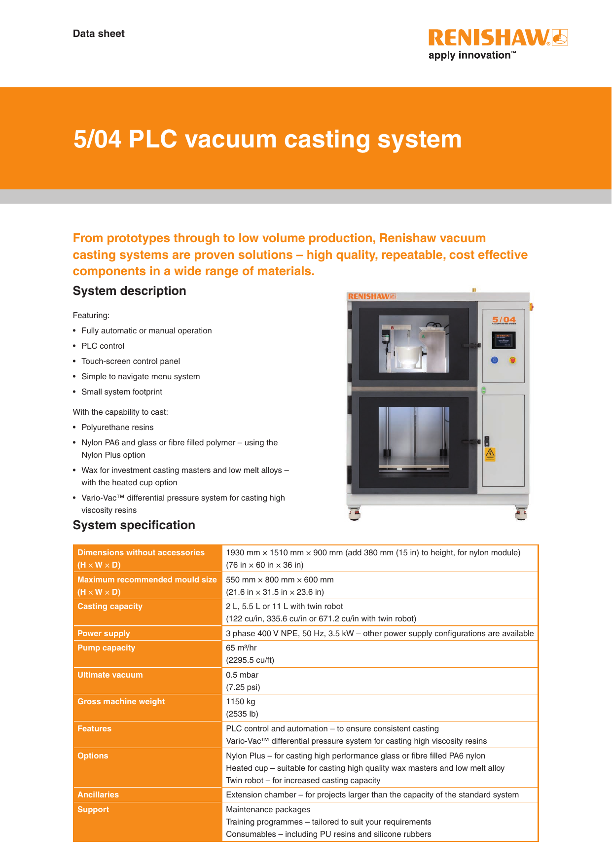 Renishaw 5/04 Vacuum Casting Machine User manual Manualzz