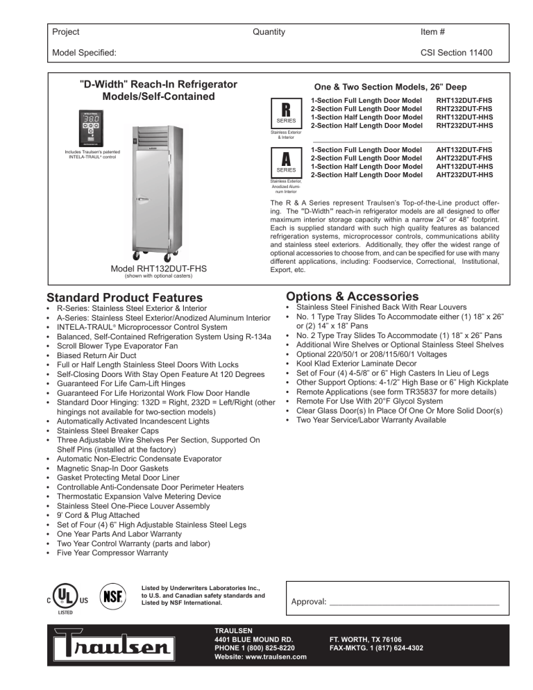 Traulsen RHT232DUT-FHS, RHT132DUT-FHS, AHT132DUT-HHS, RHT232DUT-HHS