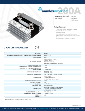 Samlexpower BG-200 Battery Guard Specification | Manualzz