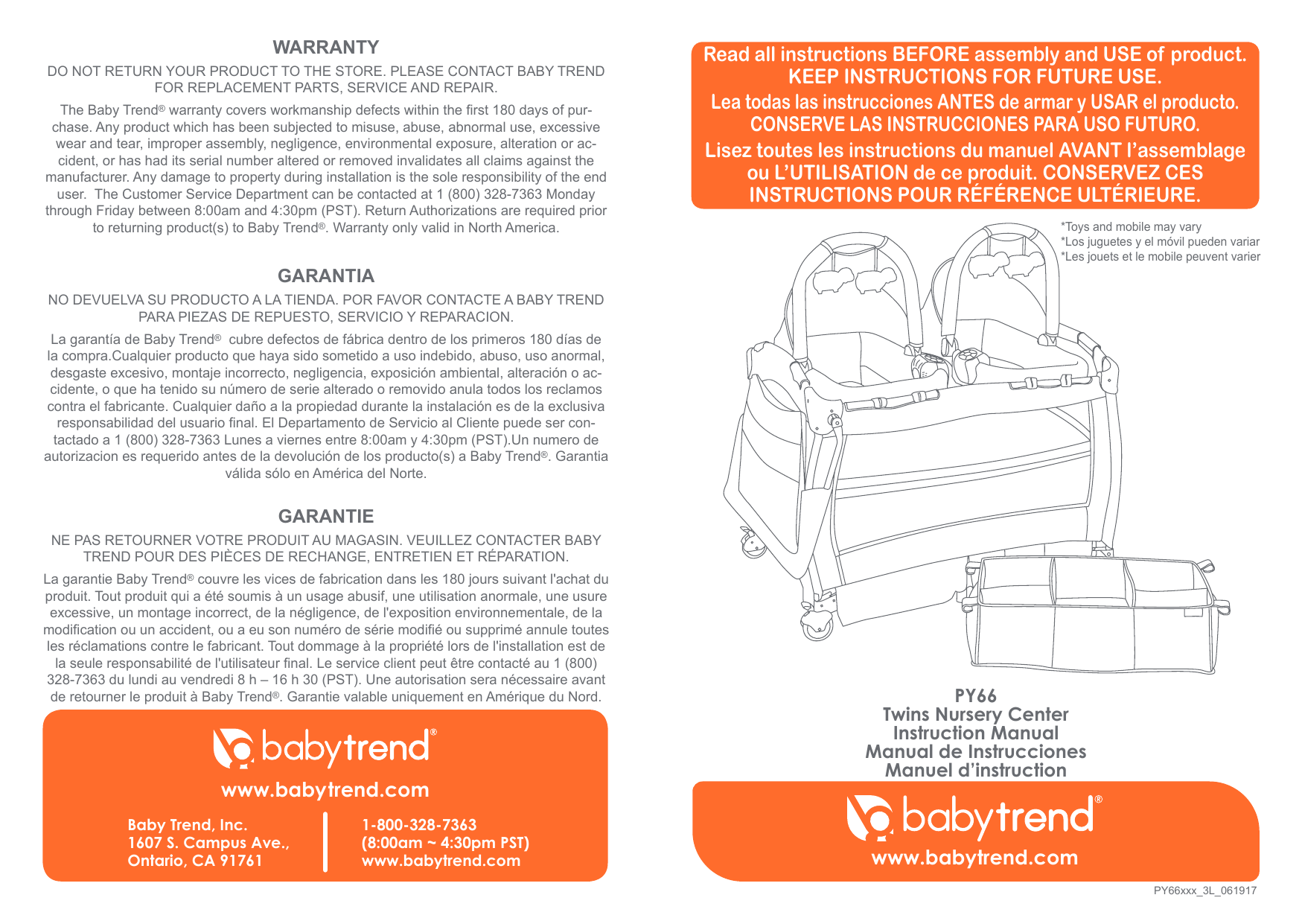 Baby Trend Twins Nursery Center, py66xxx Owner's manual | Manualzz