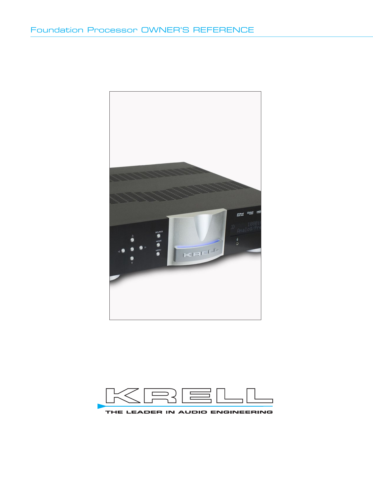 Krell Industries Foundation Surround Owner's manual | Manualzz