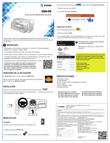 Escáner automotriz OBD2 Bluetooth* para Android Steren