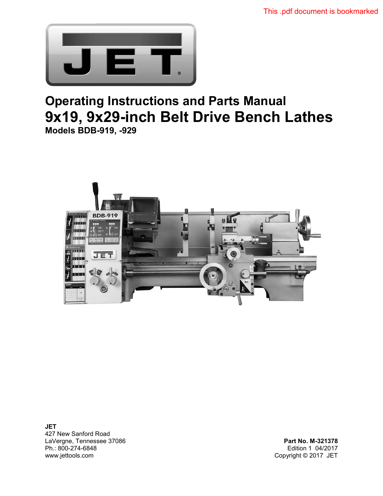 NEW JET BDB-919 9"x19" BELT DRIVE BENCH LATHE W/STAND 