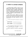 Carver 3607 1987 Owner's Guide