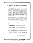 Carver 3227 1986 Owner's Guide