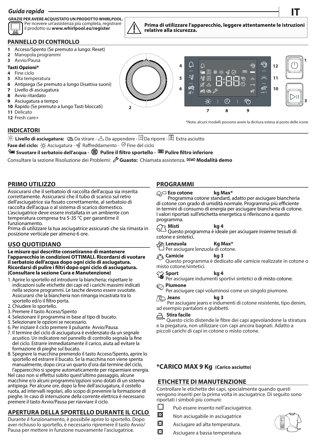Whirlpool FT M22 9X3B IT Guida utente | Manualzz