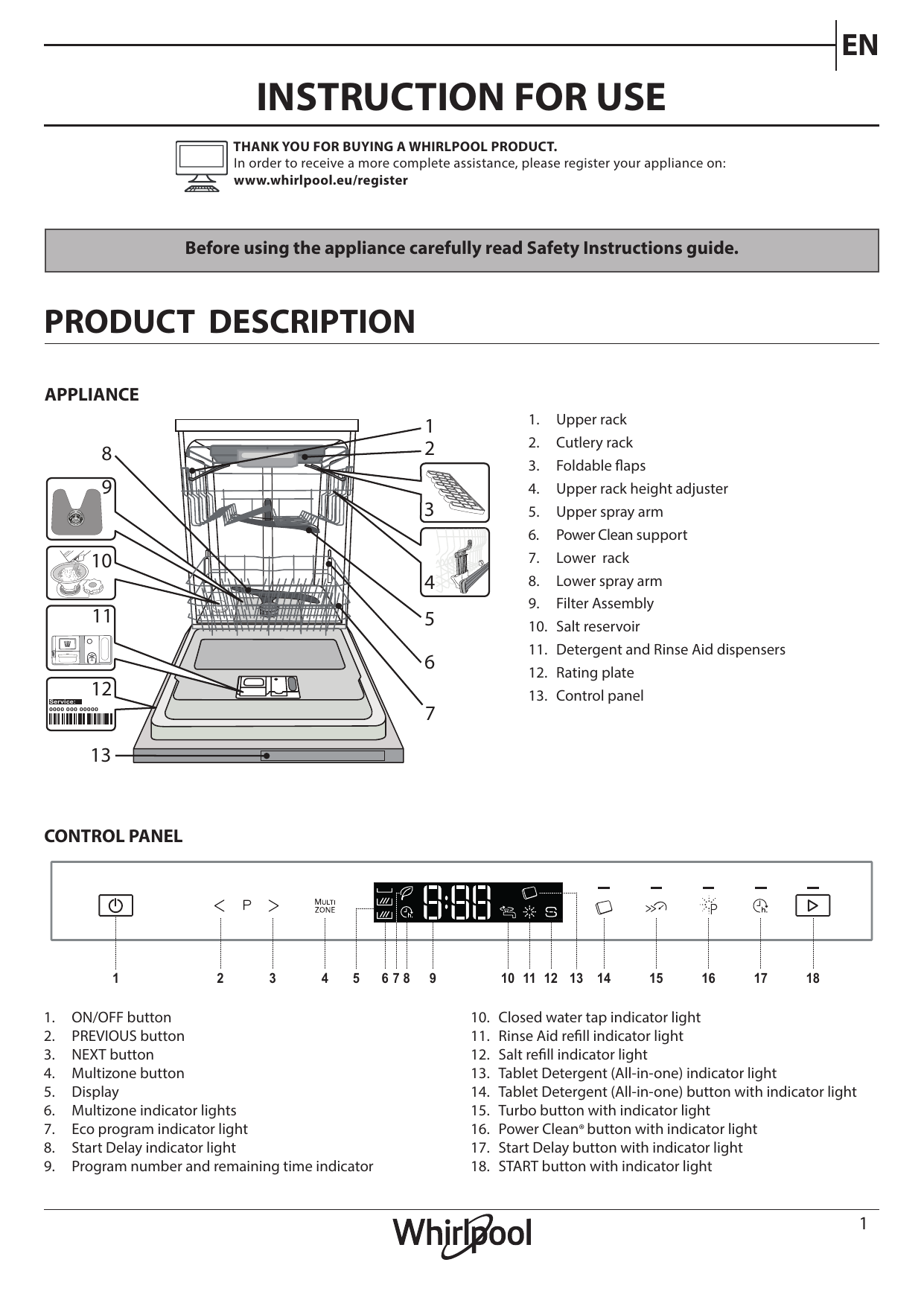 Whirlpool WIS 9040 PEL Setup and user guide | Manualzz