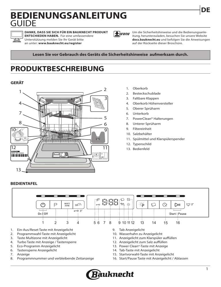 Bauknecht OBBO PowerClean 6330 User guide Manualzz